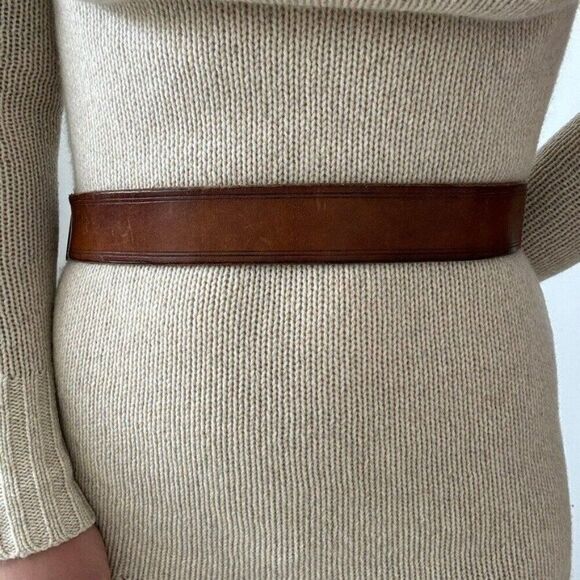 Vintage Tech Ether Guild 1979 Avatar Solid Brass Buckle Brown Leather Retro Belt - Picture 3 of 5